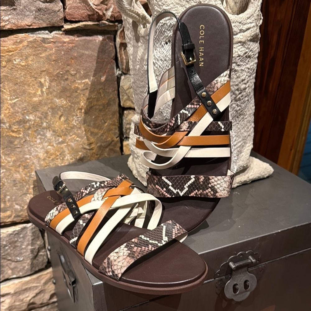 NEW Cole Haan Brown and Cream Strappy Sandals - Sz. 8.5